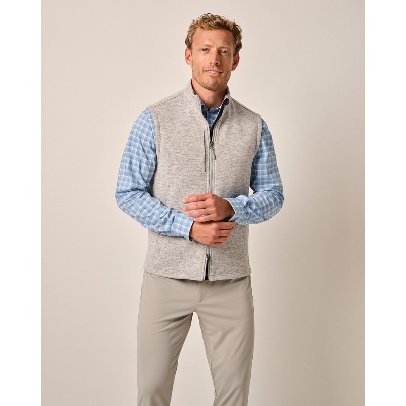 Johnnie-O Men’s Denali Double-Zip Fleece Vest Light Gray Small