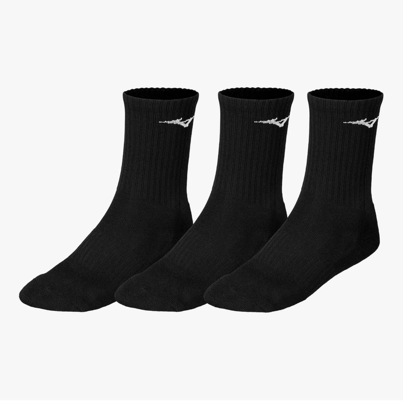 MIZUNO Training Crew Socks (3 Pack) UNISEX – Black S: US(M)4-5.5/ US(W)5.5-7/ EU35-37/ UK3-4.5