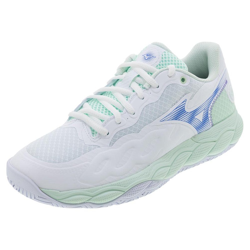 Women`s Wave Enforce Court Tennis Shoes White and Frontier Blue