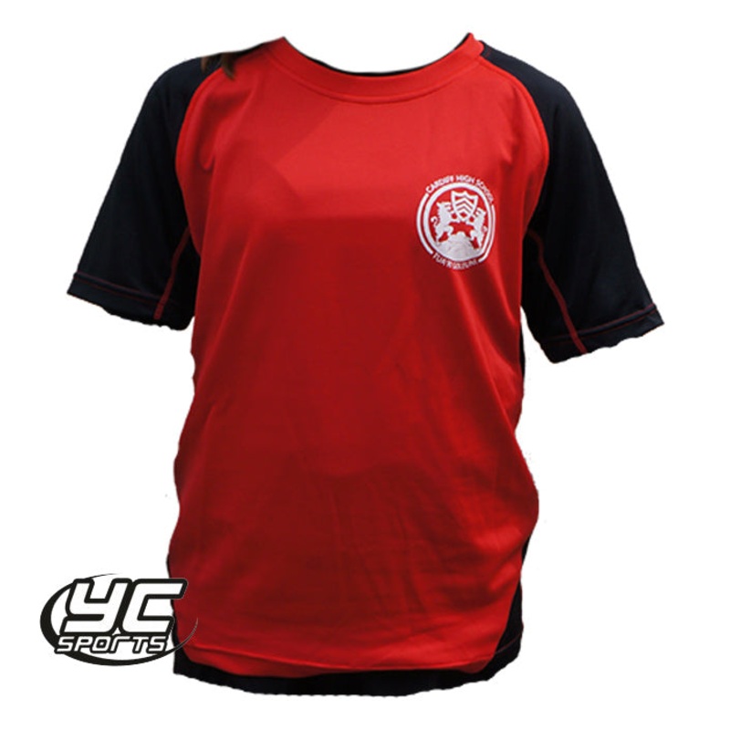 Cardiff High School PE T-shirt (Fitted) GS RED/BLACK