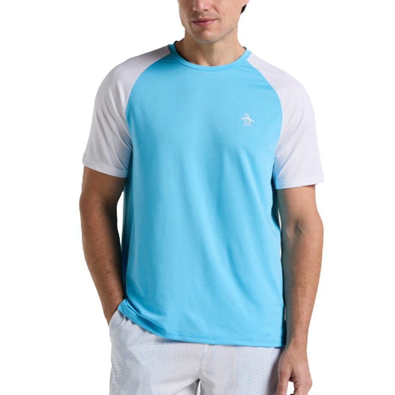 Men`s Blocked Performance Tennis Tee Blue Grotto