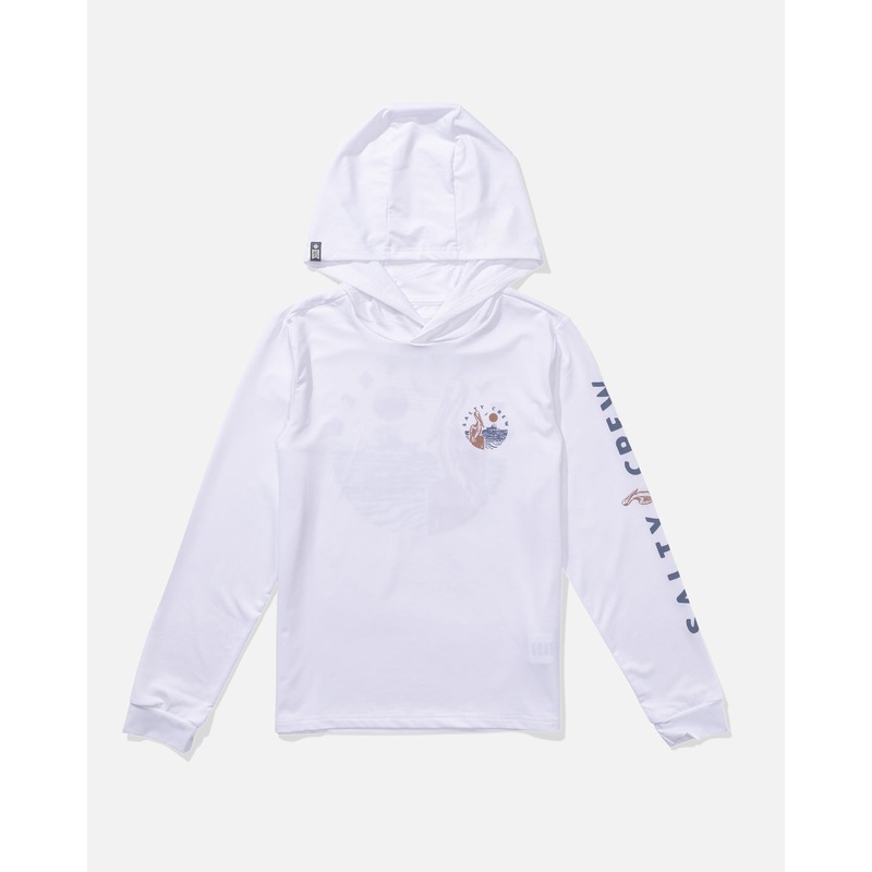 Salty Crew Boys’ Stakeout Hooded Sunshirt White Small