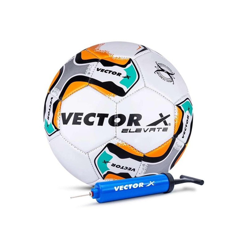 Vector X Elevate PVC Machine Stitched Football With Pump – Size: 5 (Pack of 1) | Kibi Sports White-MS 5