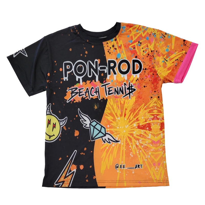 PON-ROD Black and orange Beach Tennis T-Shirt