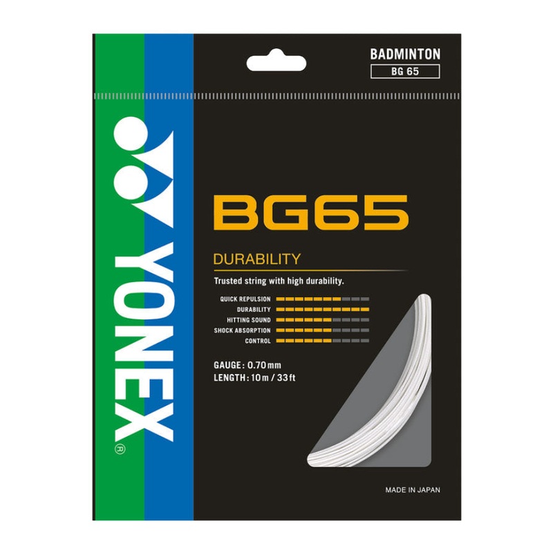 Yonex BG65 Badminton String (10m Set) White White 10m Set