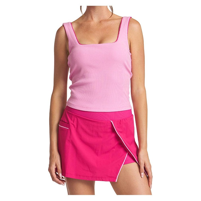 Women`s Piped Square Neck Tennis Tank Azalea