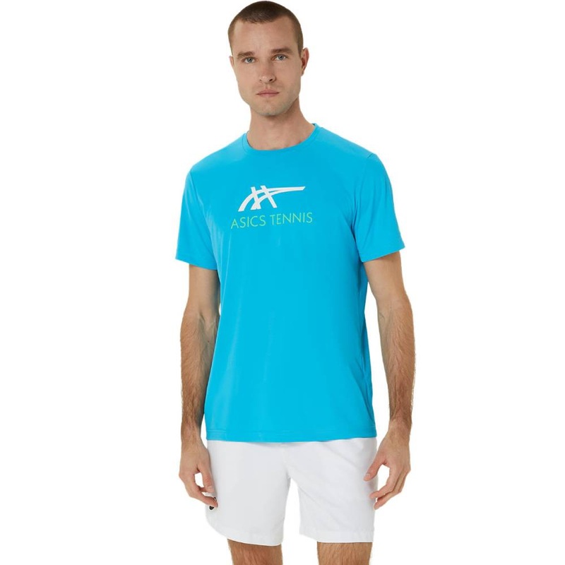 Asics Men’s Court Graphic Tee Top (Digital Aqua/Brilliant White)