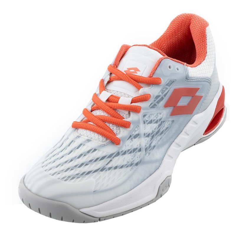 Women’s Mirage 100 Speed Tennis Shoes All White and Red Poppy