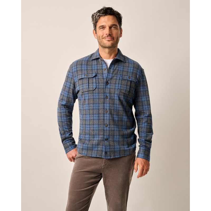 Johnnie-O Men’s Waites Stretch Flannel Lodge Shirt Charcoal Small
