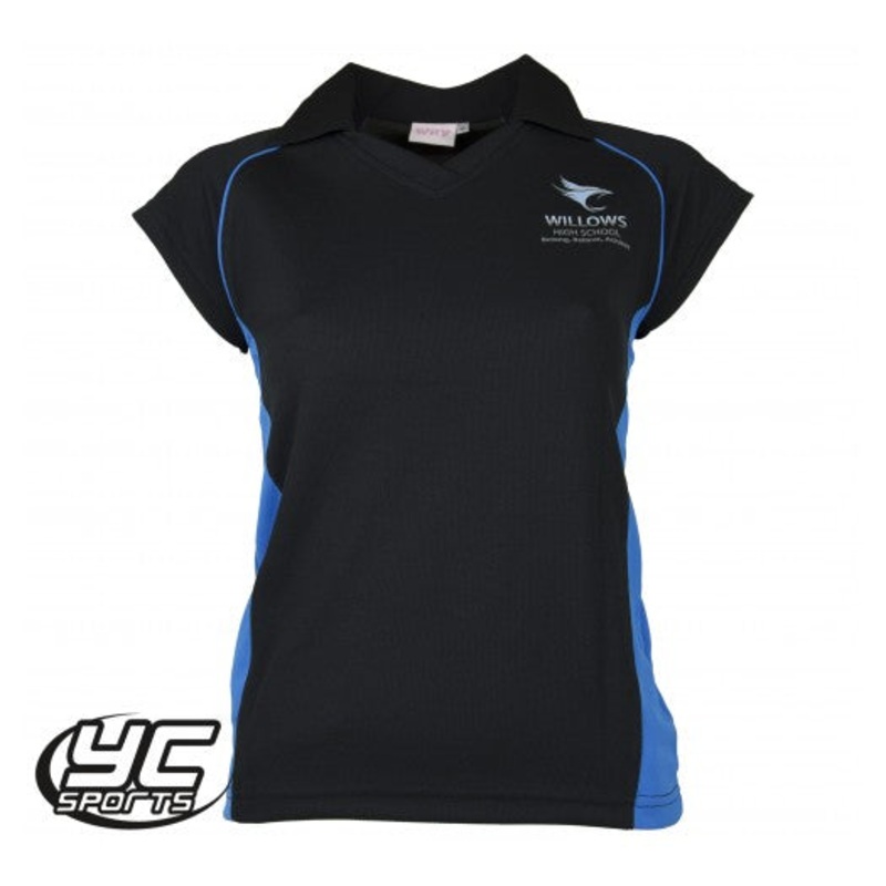 Willows High School Fitted PE Polo JS 9/10 BLACK/SKY