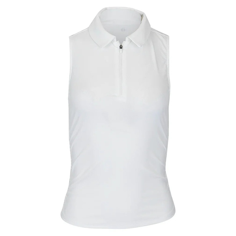 Women`s Shirred Zip Polo Tennis Tank White