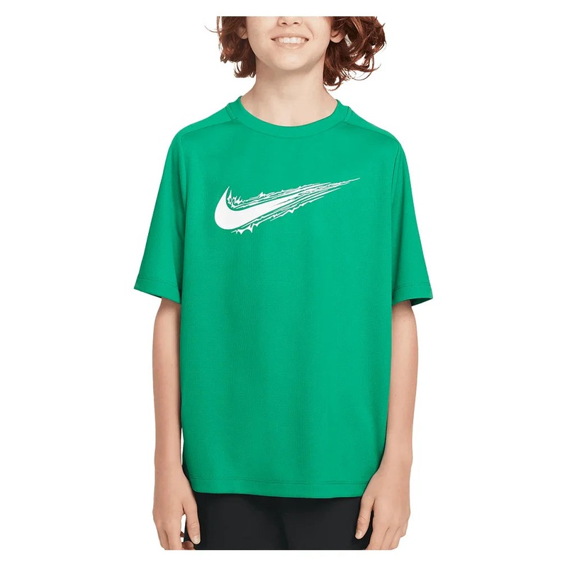 Boys` Dri-FIT Multi Short Sleeve Training Top Stadium Green and White