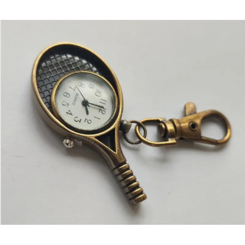 Bronze Tennis Racquet Keychain with Clock