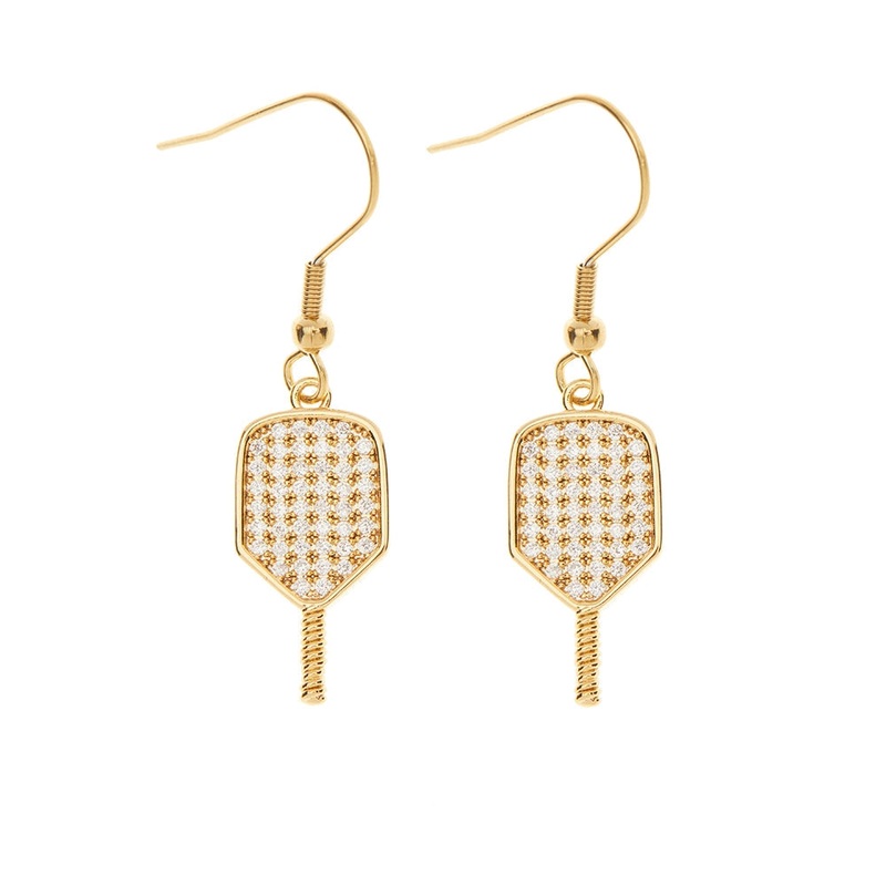 Pickleball Paddle Cz Dangle Earrings – 18k Gold Plated