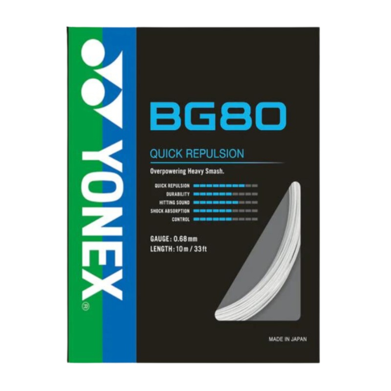 Yonex BG80 Badminton String (10m Set) White White 10m Set