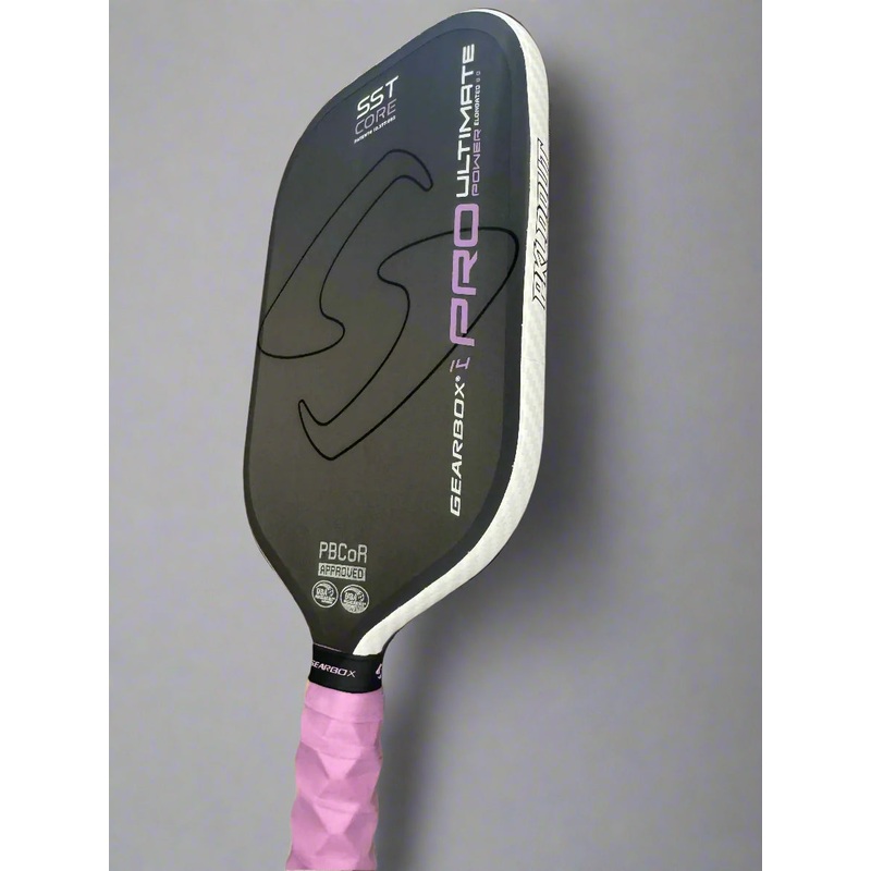 Custom GEARBOX Pro Ultimate Power Elongated 14mm – Pickleball Paddle – Hesacore Grip – White Carbon