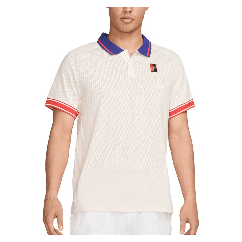 Men`s Court Heritage Tennis Polo Pale Ivory and Light Crimson