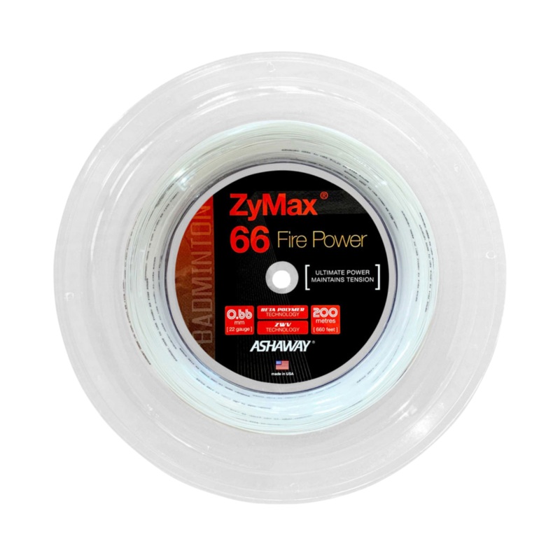Ashaway Zymax 66 Fire POWER String (200m Reel) White White 200m Reel
