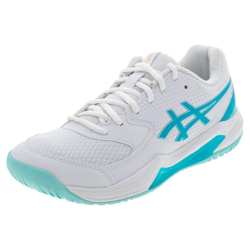 Women`s GEL-Dedicate 8 Pickleball Shoes White and Energy Aqua