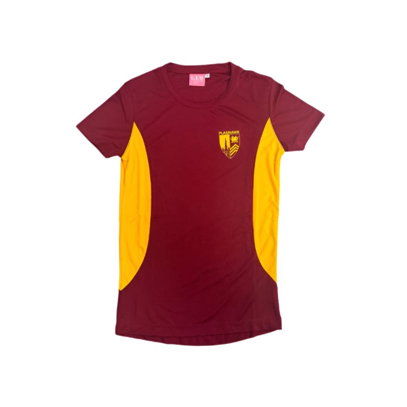 Plasmawr Fitted PE T-Shirts KS3 JS 9/10 MAROON/AMBER