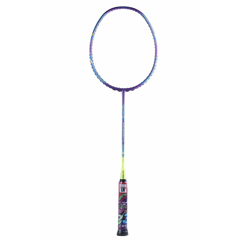 Flex Power Air Speed 10 (Mega Tension – 33LBS)  Full Graphite Badminton Racquet with Full Racket Cover Purple/Neon