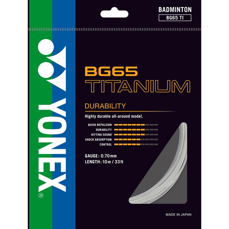 Yonex BG65 Titanium Badminton String (10m Set) White White 10m Set