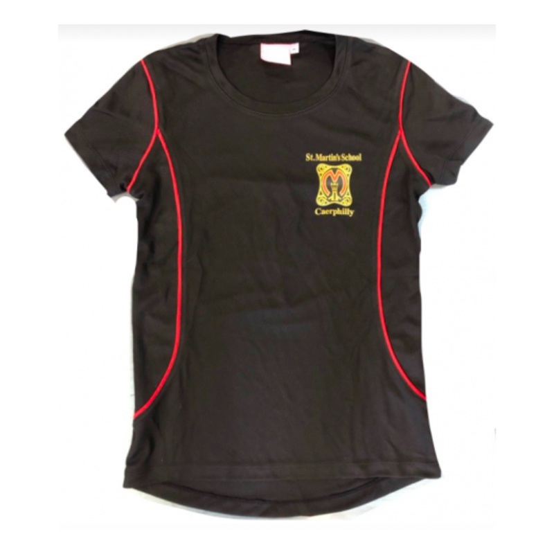 St Martins Comprehensive PE T Shirt (Fitted) JS 9/10 BLACK/RED
