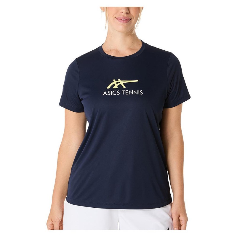 Women`s Court Graphic Tennis Tee Midnight and Huddle Yellow