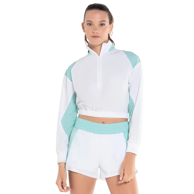 Women’s K-Swiss Crop Long Sleeve Quarter Zip Tennis Top Small White/Blue