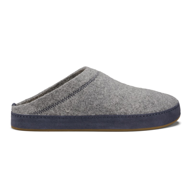 Olukai Men’s Hmani Hulu Wool Mule Slipper Graphite/Trench Blue 7