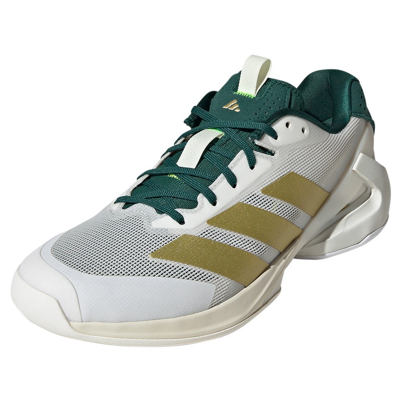Men`s Adizero Ubersonic 5 Tennis Shoes Core White and Gold Metallic
