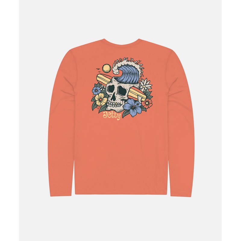 Jetty Mens Head High Uv Long Sleeve Tee Salmon Small