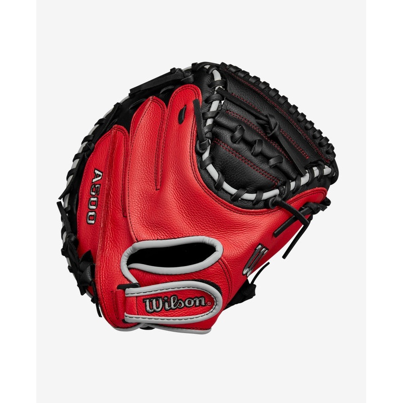 Wilson 2025 A500 32″ Catcher’s Mitt Black/Grey/Red Right Hand Throw