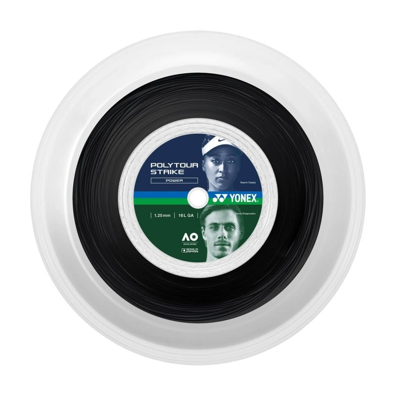 YONEX Poly Tour Strike 16L (1.25mm) Tennis String 200m Reel – Cool Black
