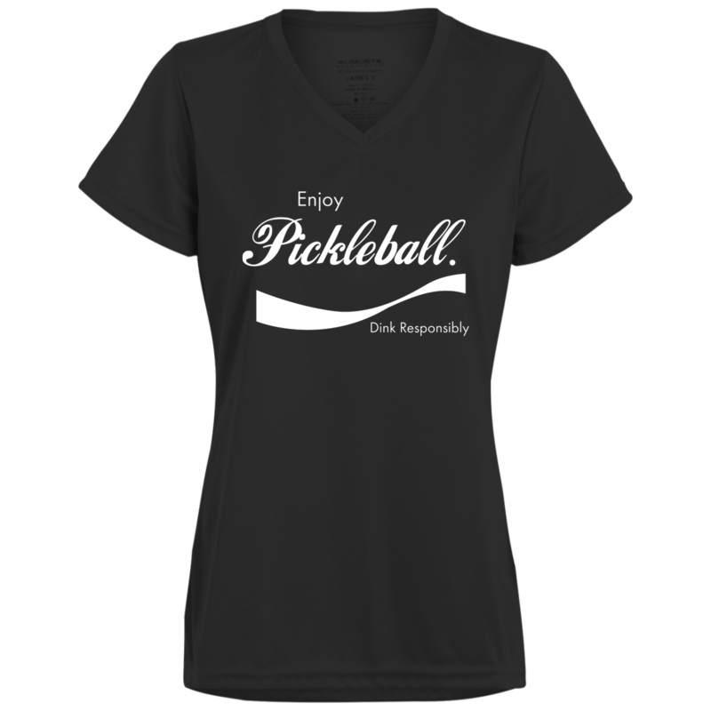 Women’s V-Neck Dry Fit – Enjoy Pickleball (white print)