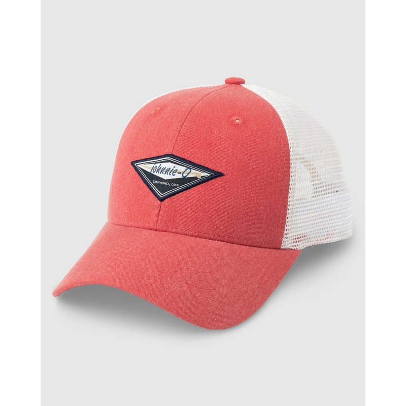 Johnnie-O Surf Diamond Trucker Hat Malibu Red