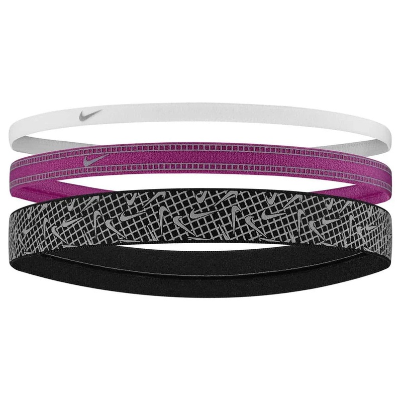 Unisex Mixed Width Reflective Graphic Headbands 3 Pack White and Hot Fuchsia