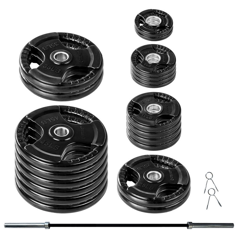 Lifeline Olympic Rubber Grip Plate Sets with Olympic Bar – Multiple Sizes Available
