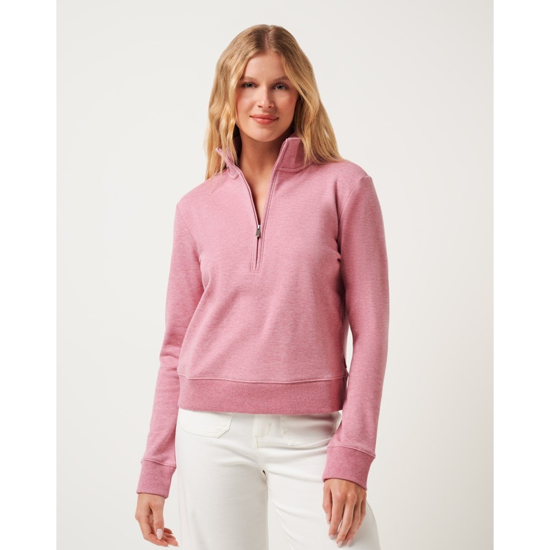 TravisMathew Women’s Cloud Fleece Half Zip Heather Foxglove XSmall