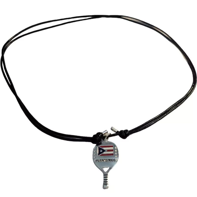 Necklace with Beach Tennis Racket and Puerto Rican Flag