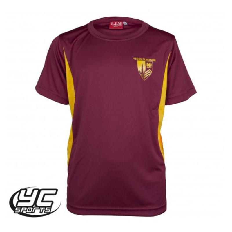 Plasmawr Regular Fit PE T Shirt KS3 JS 9/10 MAROON/AMBER
