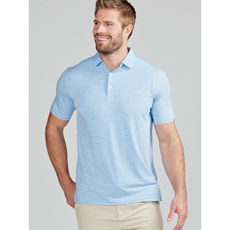 Tasc Mens Cloud Polo – Brookline Stripe Polar Heather/White Small