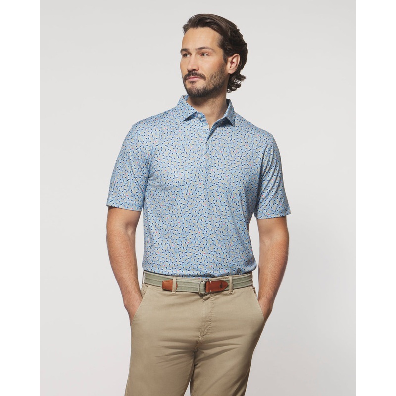 Johnnie O Mens Duck Hook Printed Jersey Performance Polo Maliblu Small
