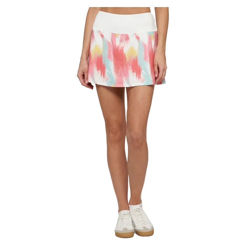 Women`s Hybrid Patina Printed 14 Inch Tennis Skort Brush Strokes and White