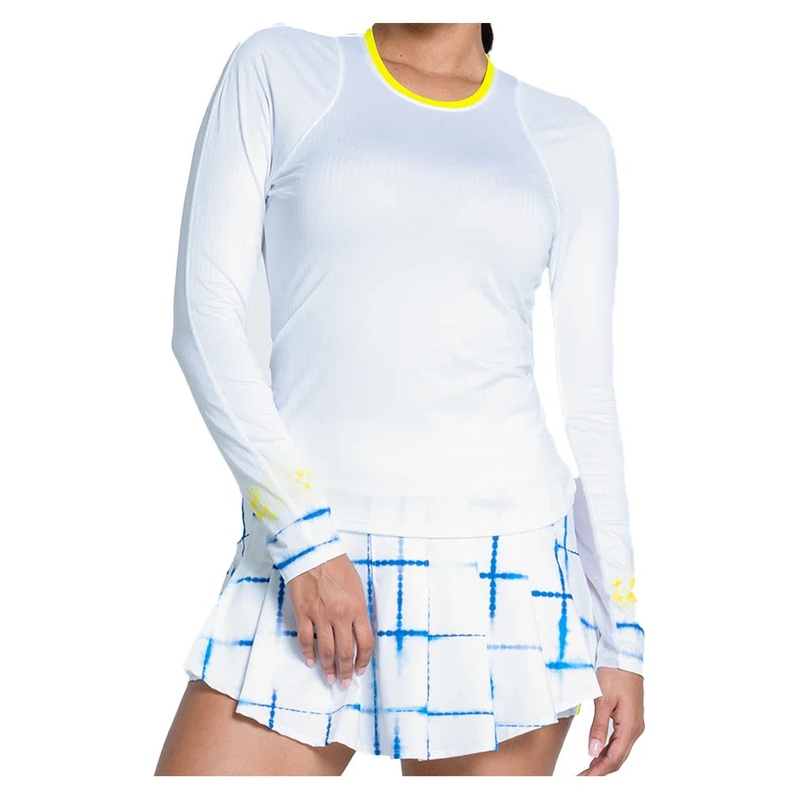 Women`s Shibori Wave Long Sleeve Tennis Top White