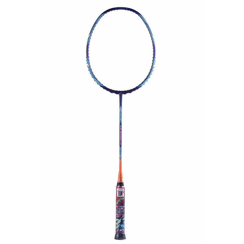 Flex Power Air Speed 10 (Mega Tension – 33LBS) Full Graphite Badminton Racquet with Full Racket Cover Blue/Orange