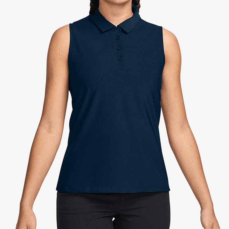 Women`s Dri-Fit Victory Sleeveless Tennis Polo Armory Navy and White