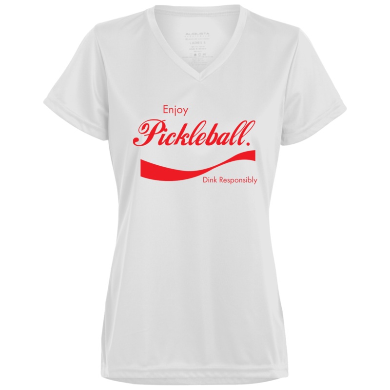 Women’s V-Neck Dry Fit – Enjoy Pickleball (red print)