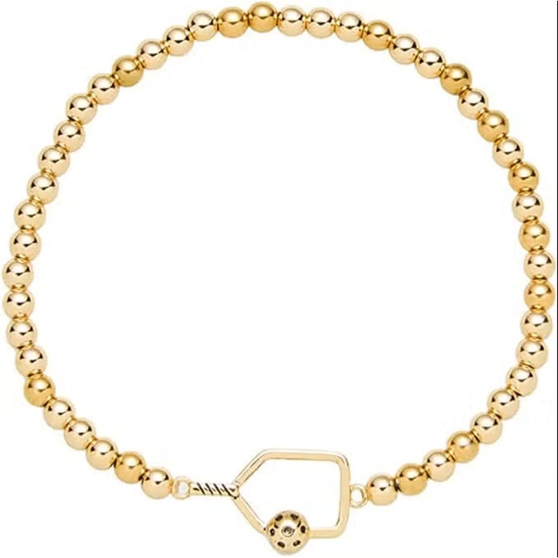 Pickleball Beaded Stretch Bracelet – Gold