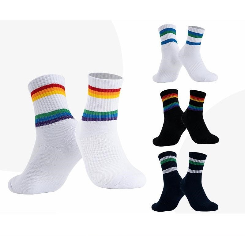 Thickened Anti-Slip Sports Socks CSH003 Rainbow Black L: 25-28cm